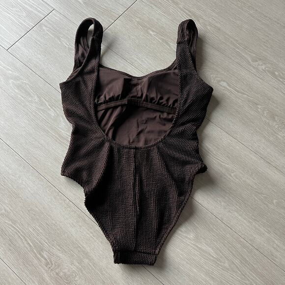 J Crew Claudia Scrunchie One Piece Swimsuit Size 6 Brown Textured - Picture 4 of 9